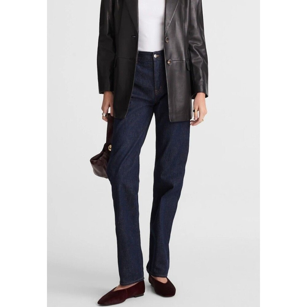 NWT Madewell Longline Straight Jeans Rinse Wash W26T High Rise Dark Denim Rigid